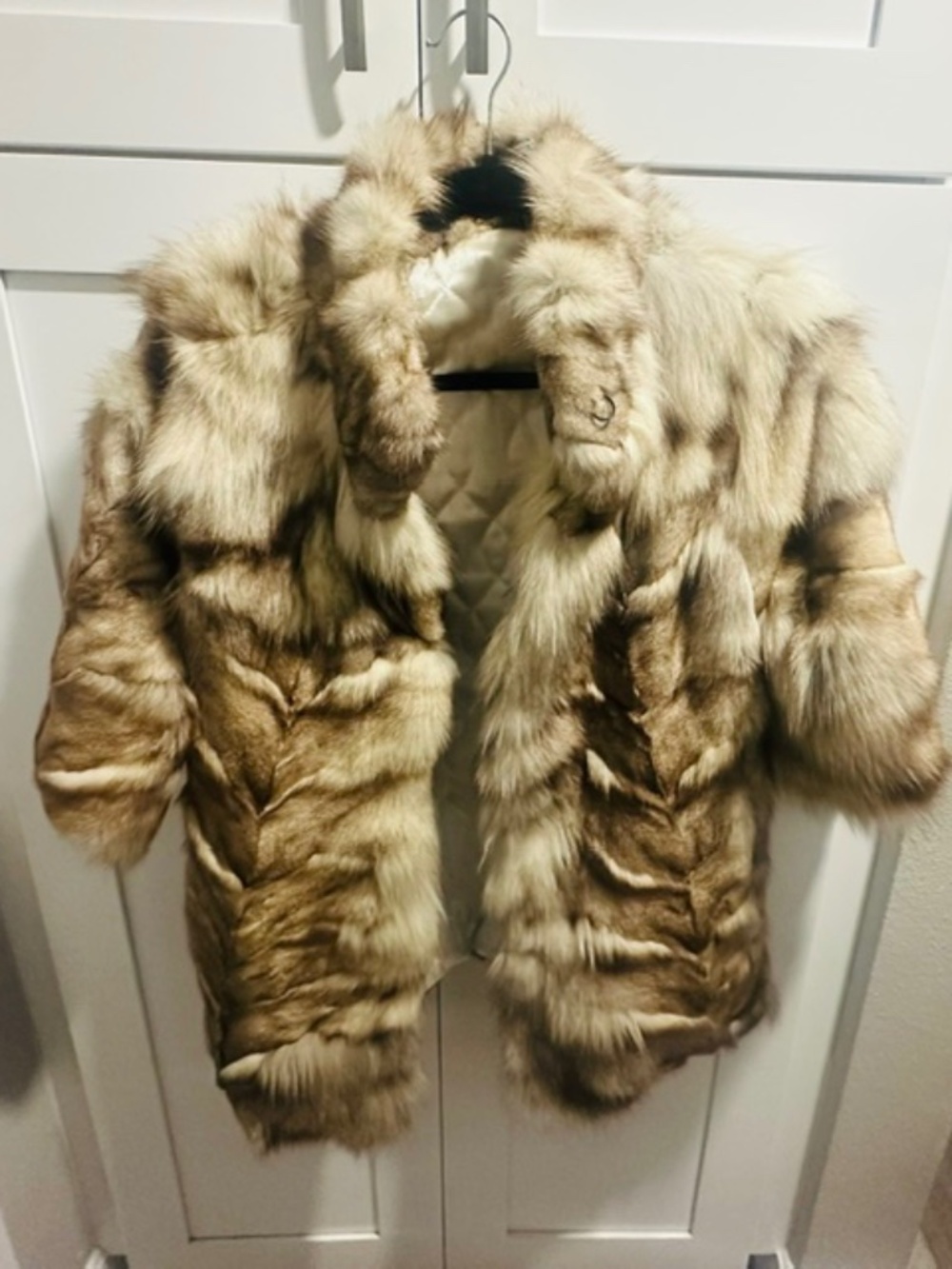 Vintage Crystal Fox Fur Coat Chevron Diagonal Jacket Womens Size [M/L] Mob Wife